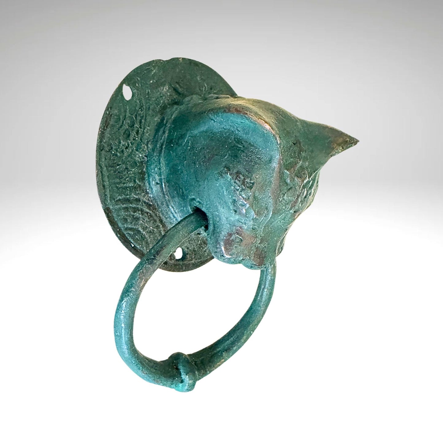 Cat Door Knocker handle knob Pull lost wax Cast Verdigris Bronze Bali Art
