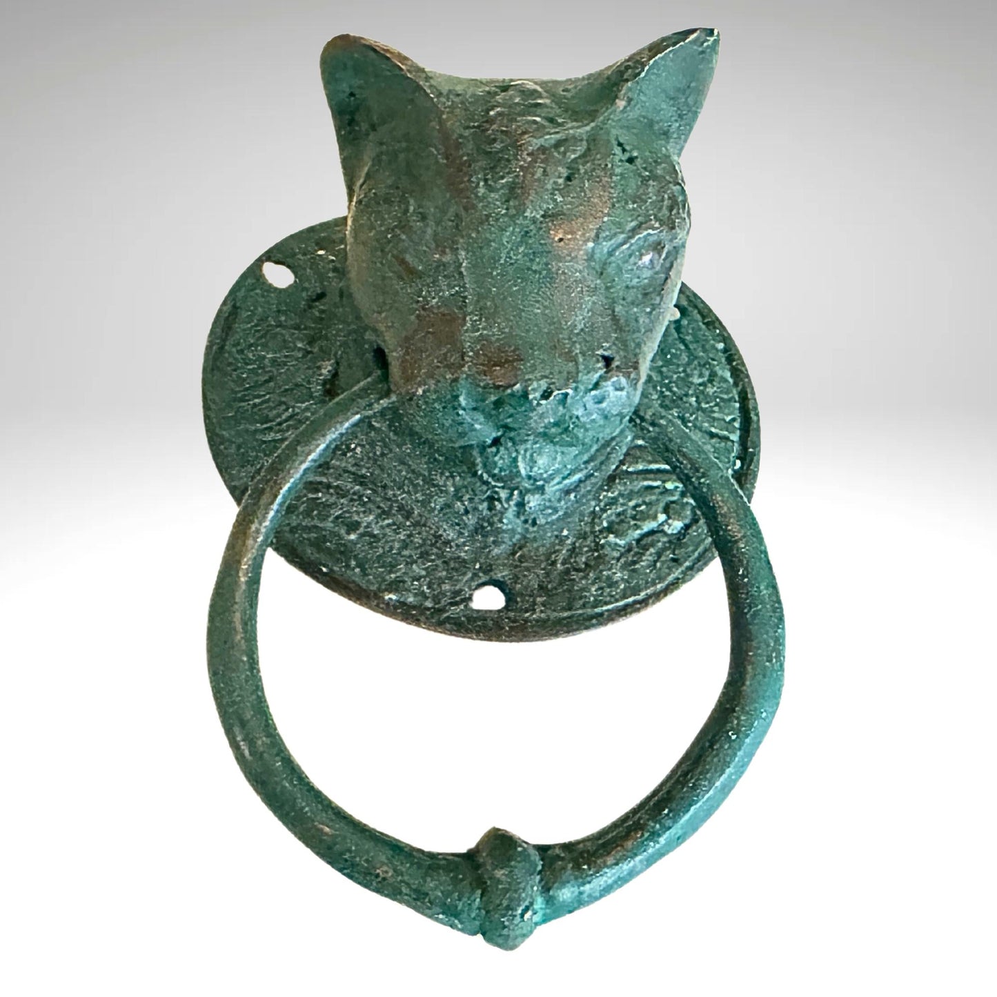 Cat Door Knocker handle knob Pull lost wax Cast Verdigris Bronze Bali Art