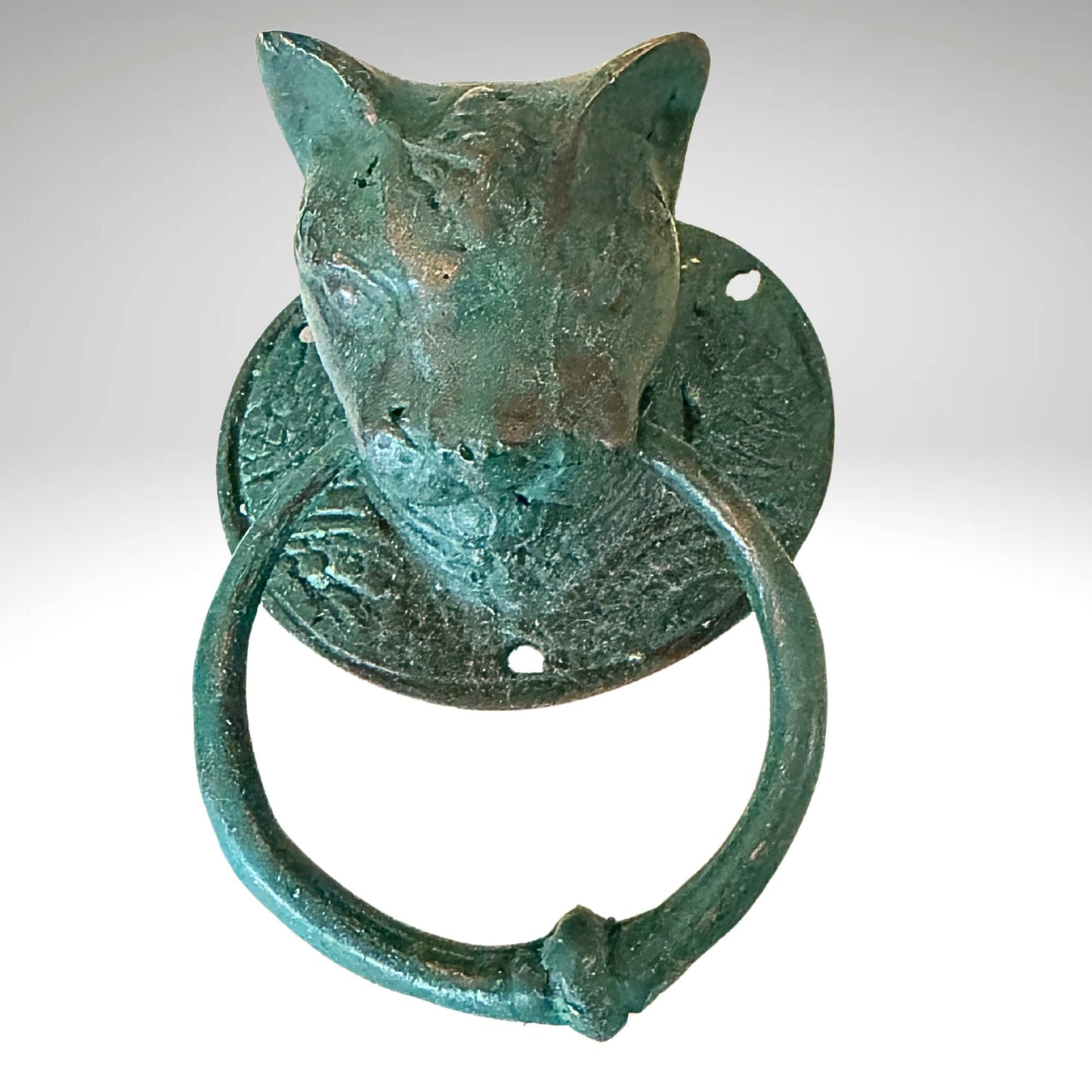 Cat Door Knocker handle knob Pull lost wax Cast Verdigris Bronze Bali Art