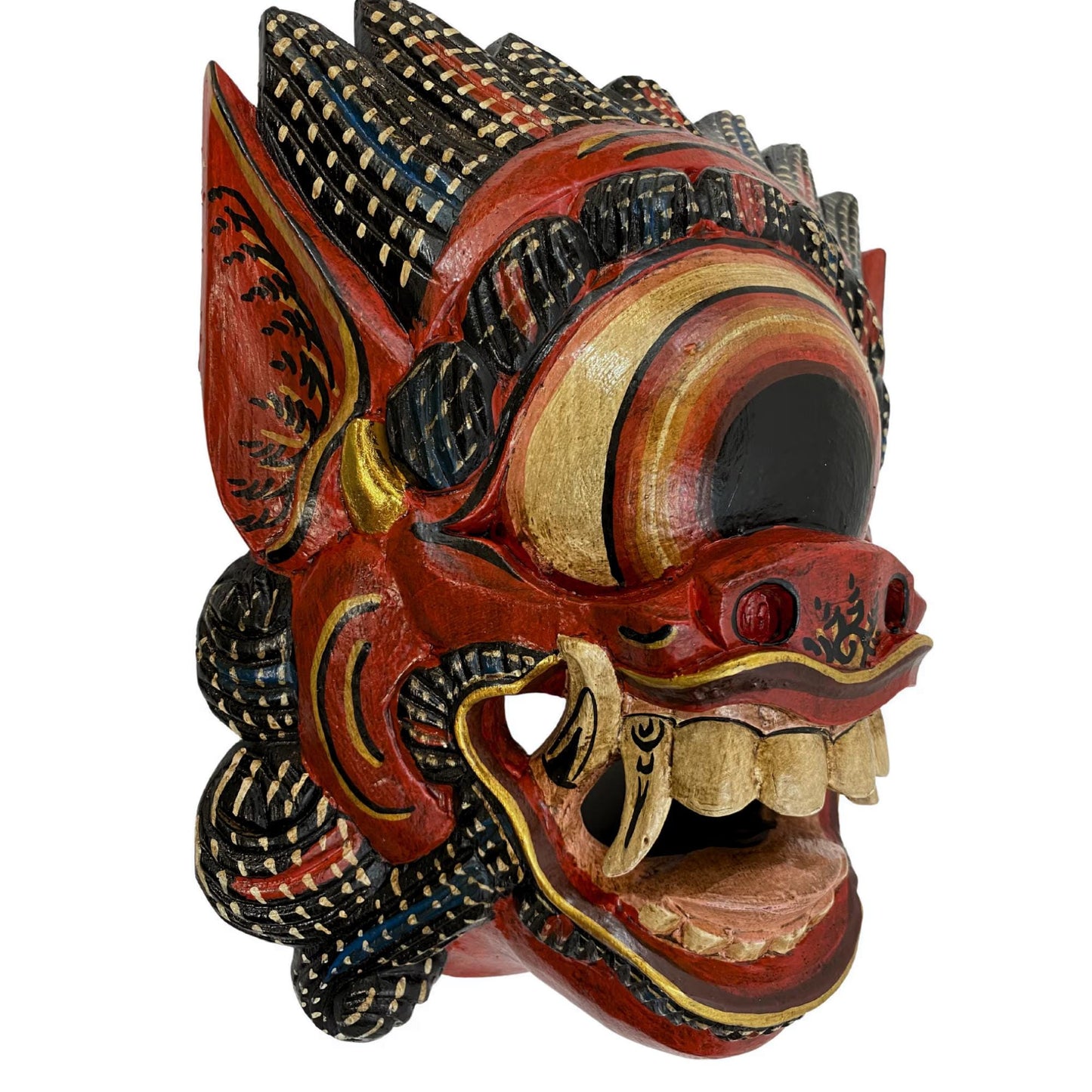Balinese Cyclops Demon Mask, One Eyed Monster Rakshasa, Hand Carved Wood Bali Folk Art