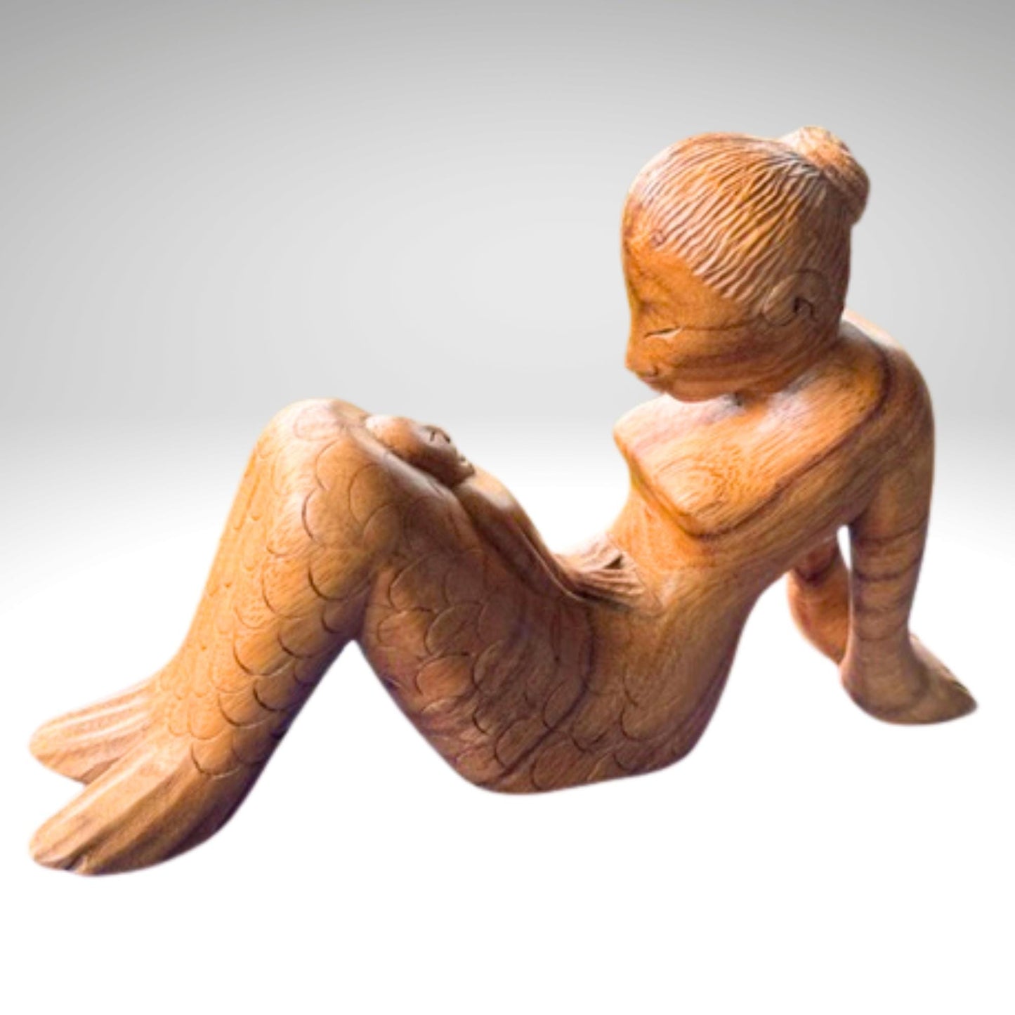 Hand Carved Mermaid Mother & Baby Statue: Balinese Wood Carving Sculpture, Bali Art