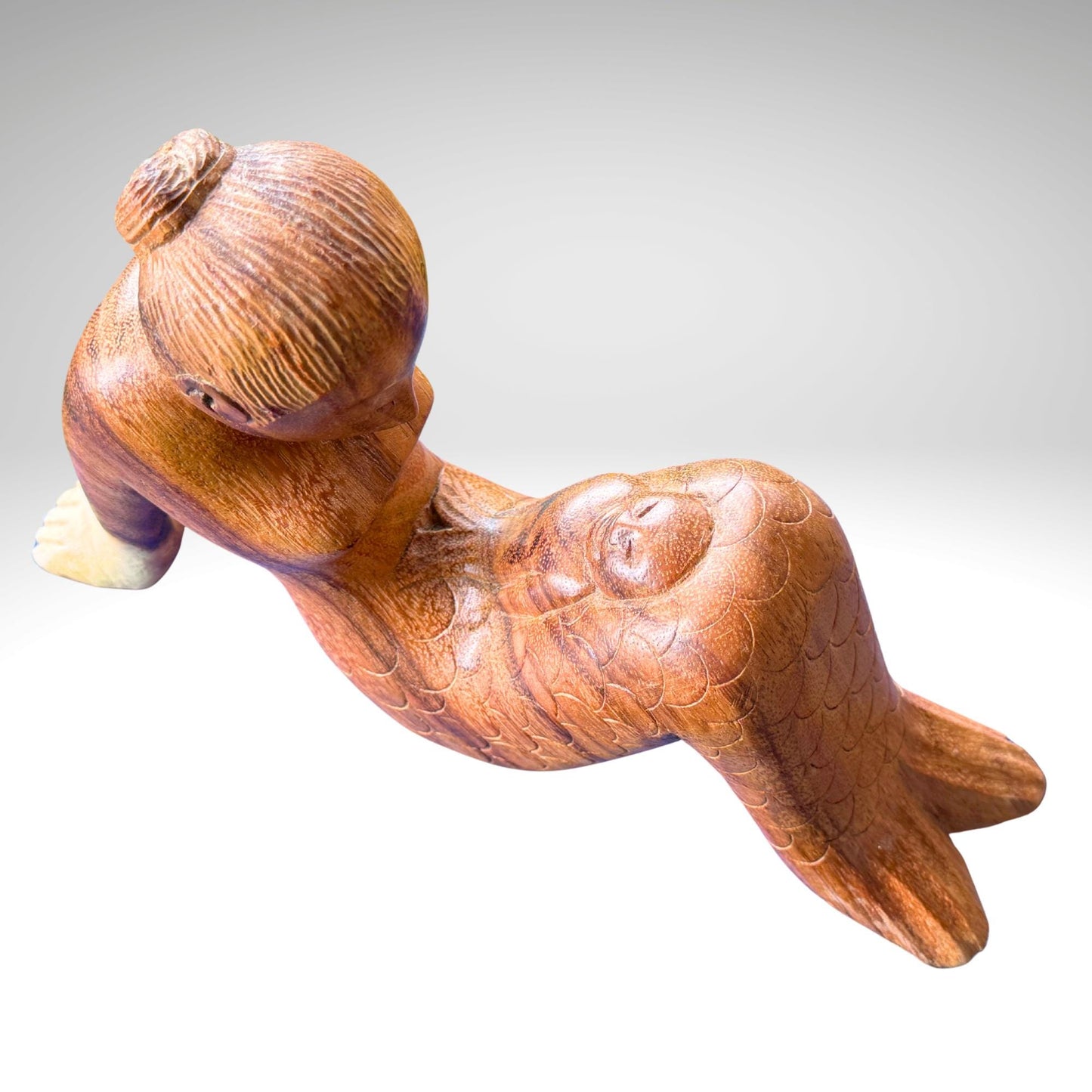 Hand Carved Mermaid Mother & Baby Statue: Balinese Wood Carving Sculpture, Bali Art