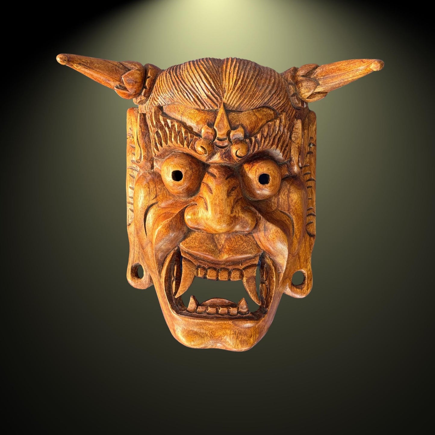 Hand Carved Hannya Mask: Balinese Noh Theater Wall Art