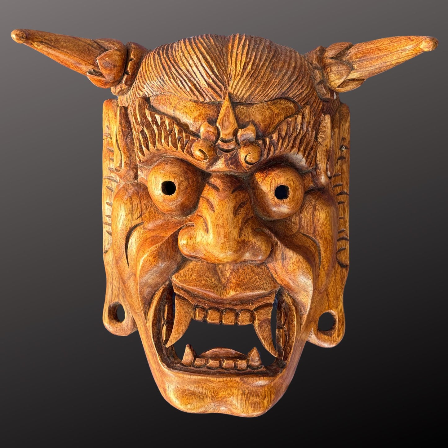 Hand Carved Hannya Mask: Balinese Noh Theater Wall Art