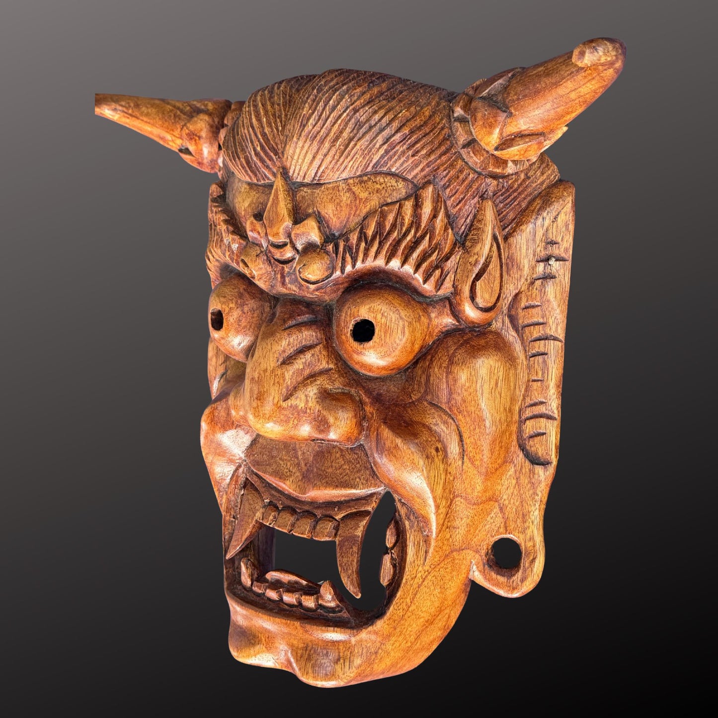 Hand Carved Hannya Mask: Balinese Noh Theater Wall Art