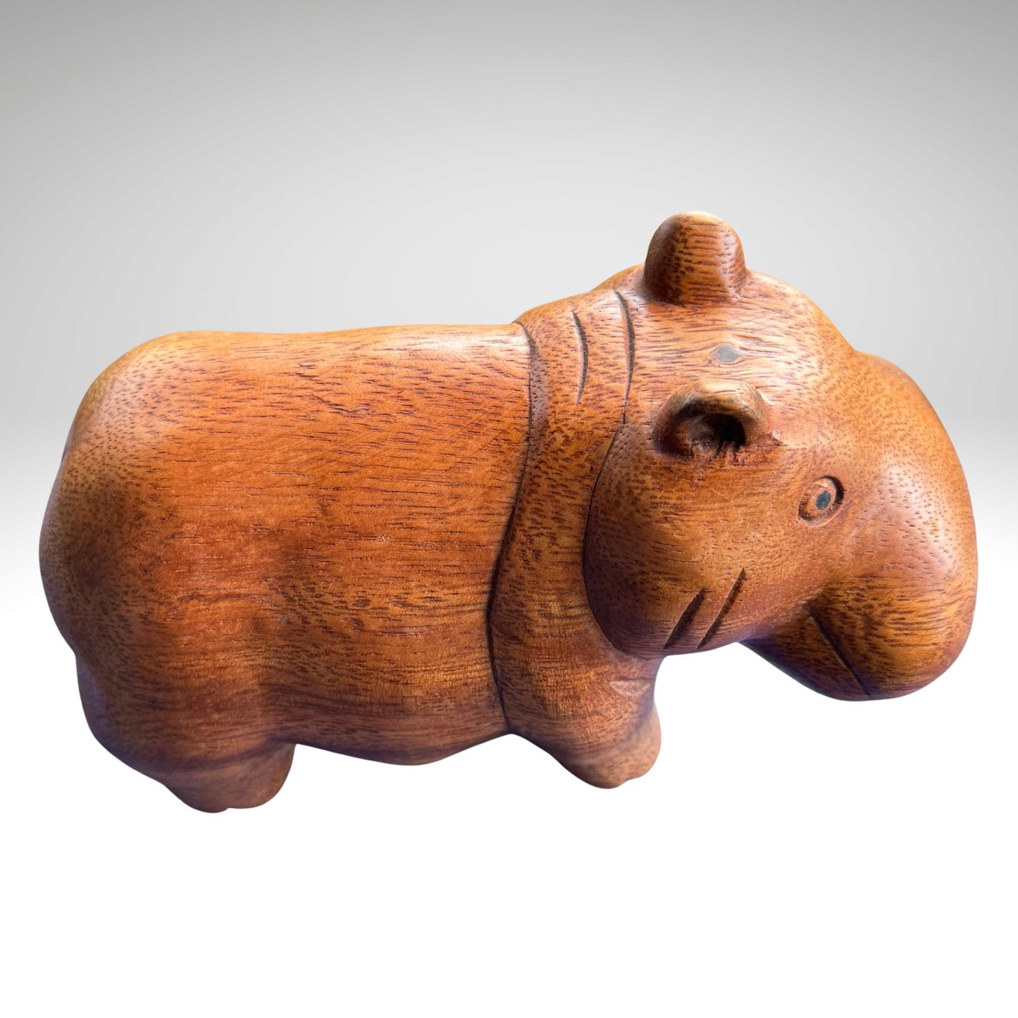 Hand Carved House Hippo Statue: Balinese Suar Wood  Sculpture