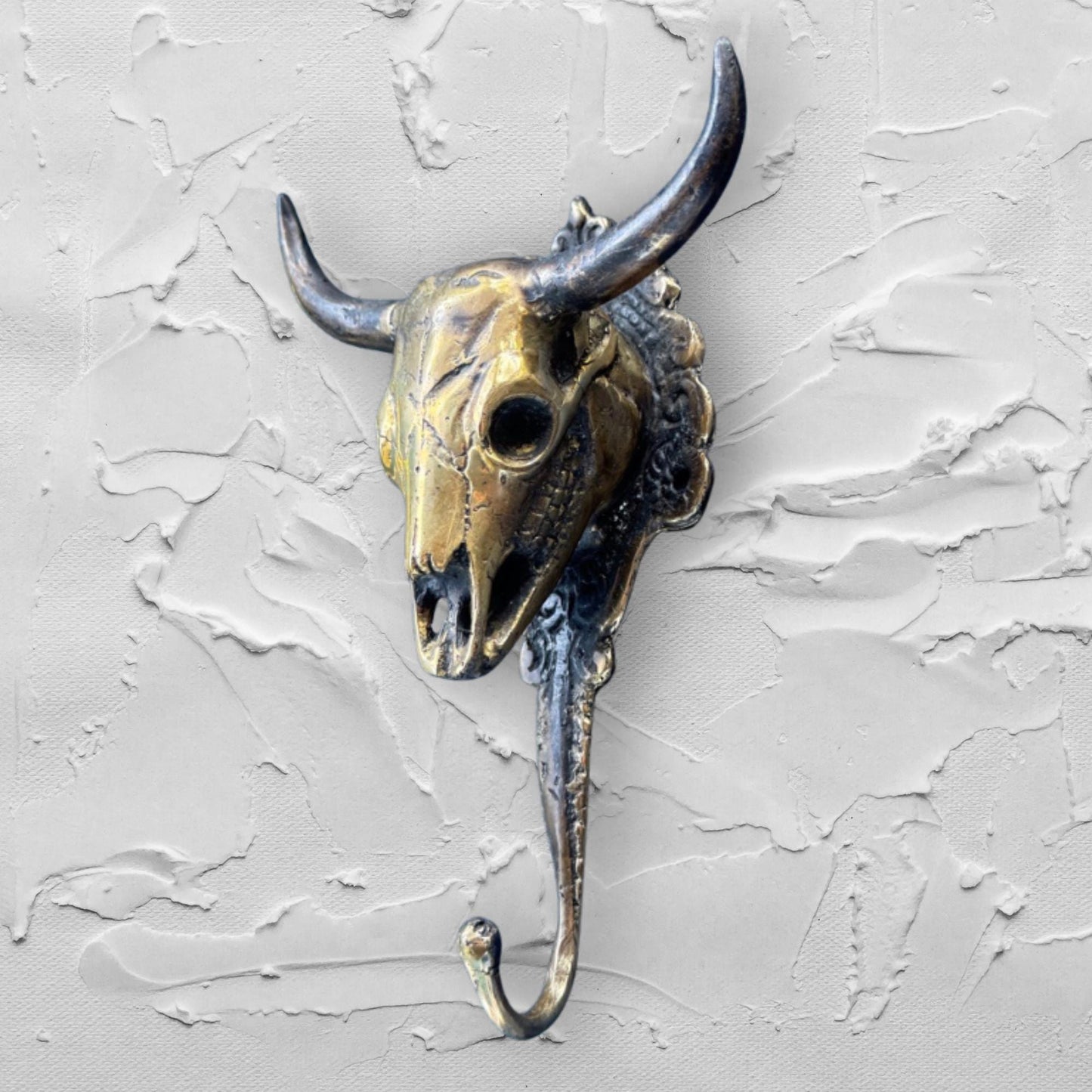 Steer Bull  bronze Cow wall Hook Unique Home Storage Rustic Lodge Boho Decor Gold