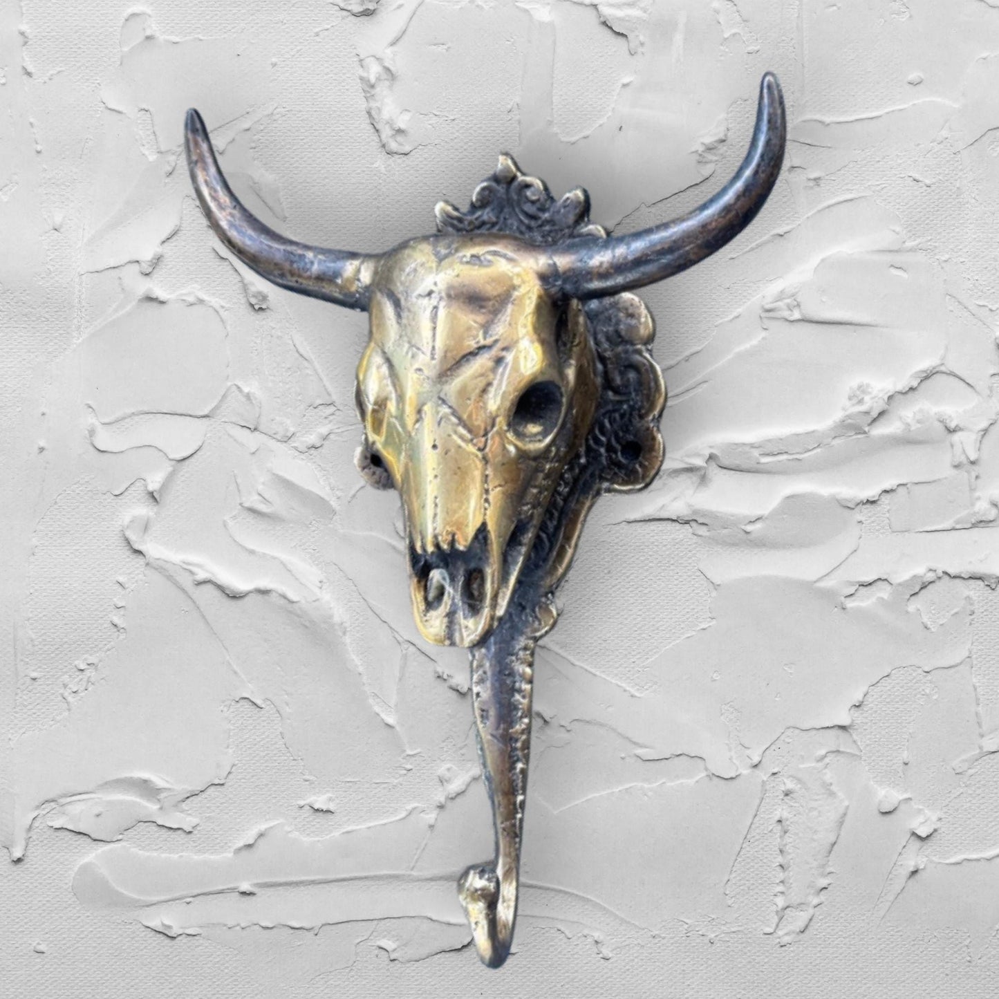 Steer Bull  bronze Cow wall Hook Unique Home Storage Rustic Lodge Boho Decor Gold