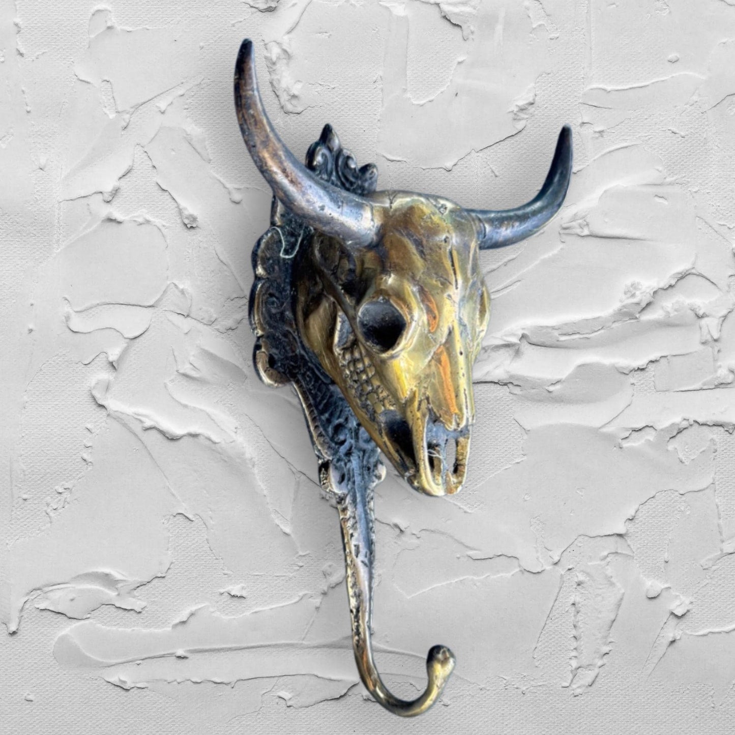 Steer Bull  bronze Cow wall Hook Unique Home Storage Rustic Lodge Boho Decor Gold