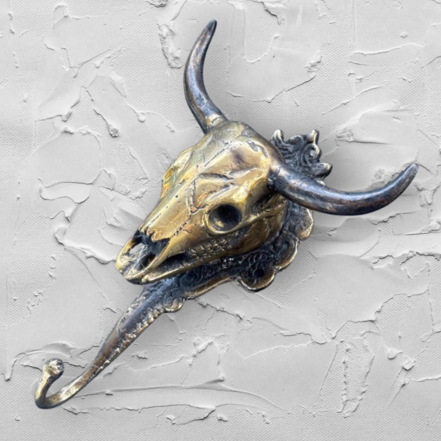 Steer Bull  bronze Cow wall Hook Unique Home Storage Rustic Lodge Boho Decor Gold