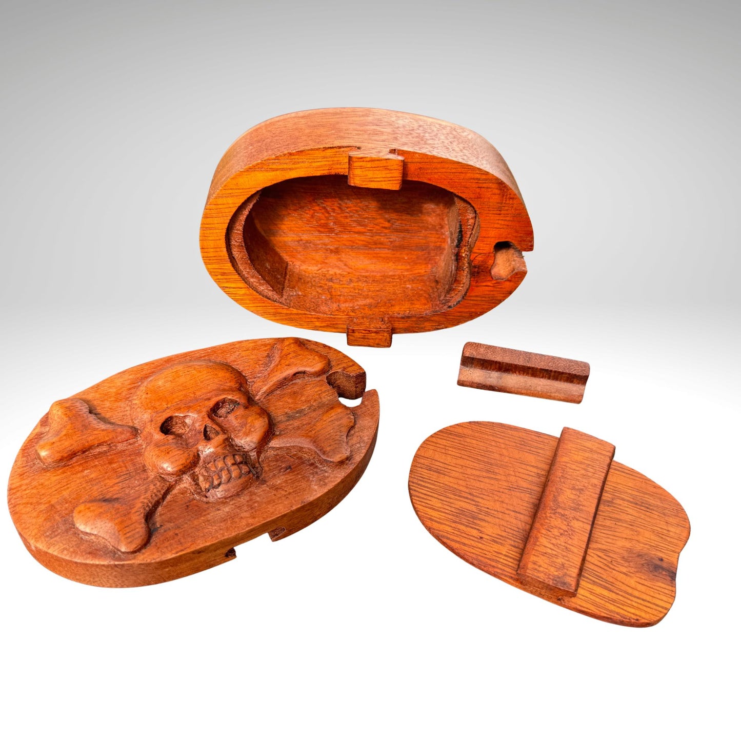 Hand Carved Skull Puzzle Box: Gothic Pirate Jolly Rogers Stash Box, Suar Wood Art