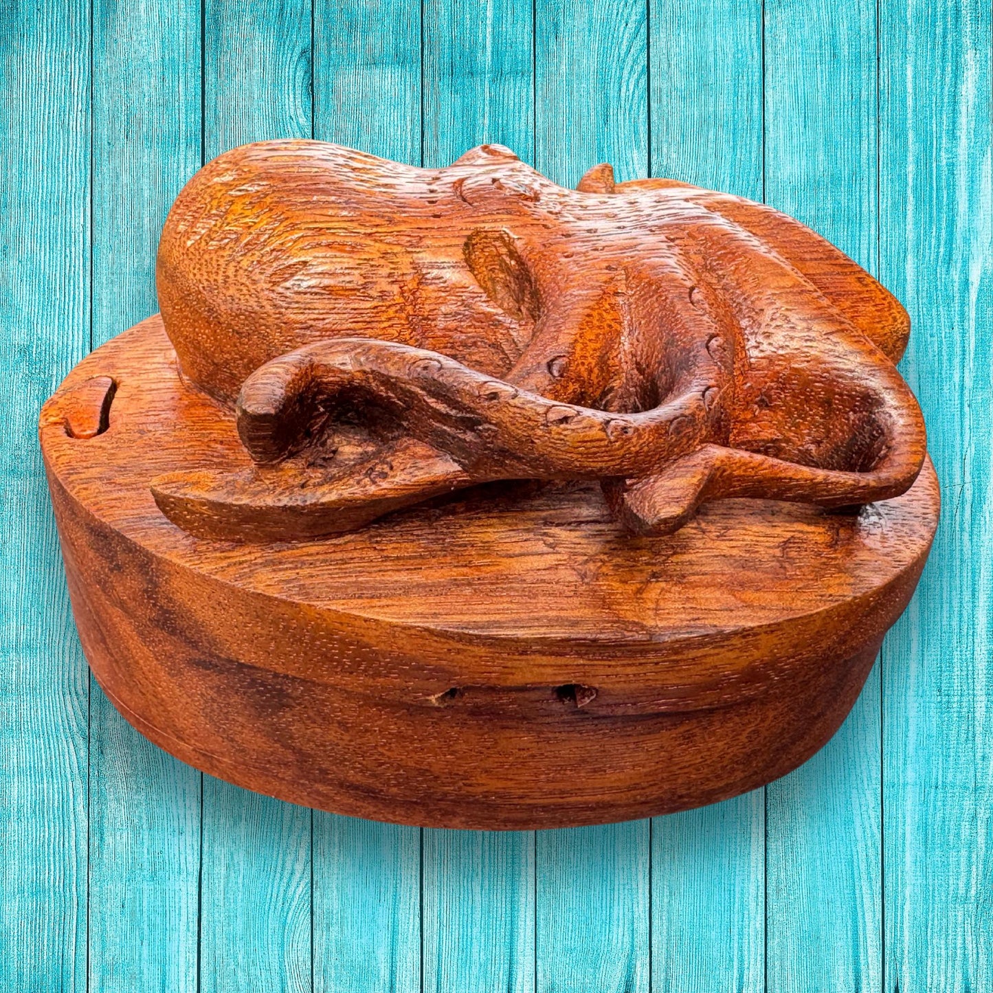 Hand Carved Octopus Puzzle Box: Suar Wood Nautical Stash Box