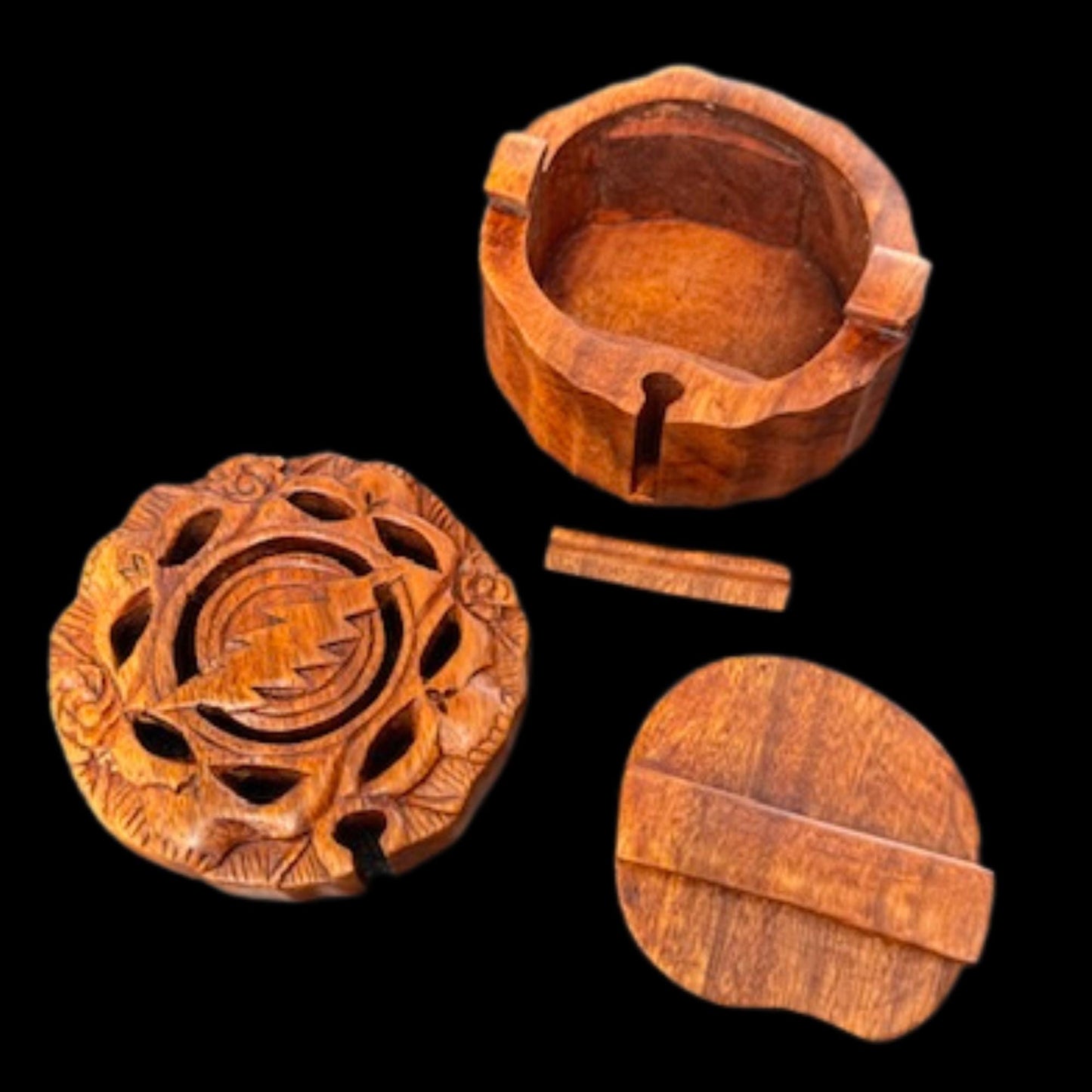 Steal your Face Skeleton Skull Lightning Bolt Puzzle Trinket Box stash box Hand Carved Wood Bali art