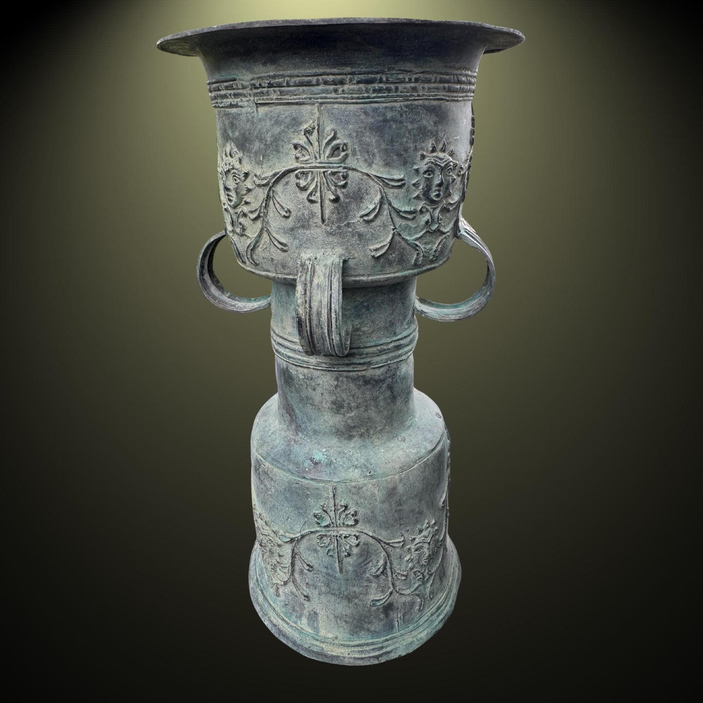 Vintage Balinese Bronze Rain Drum garden Table: Verdigris Patina, Indonesia Art 1