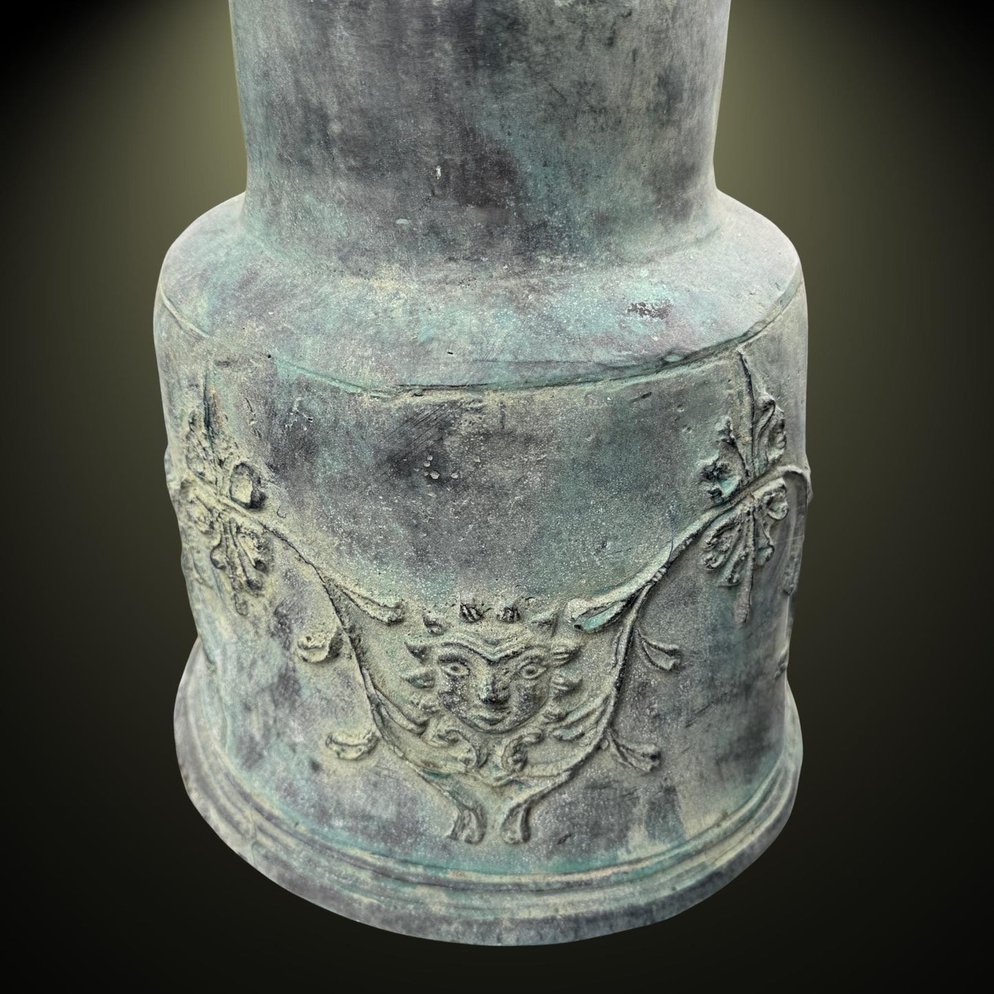 Vintage Balinese Bronze Rain Drum garden Table: Verdigris Patina, Indonesia Art 1