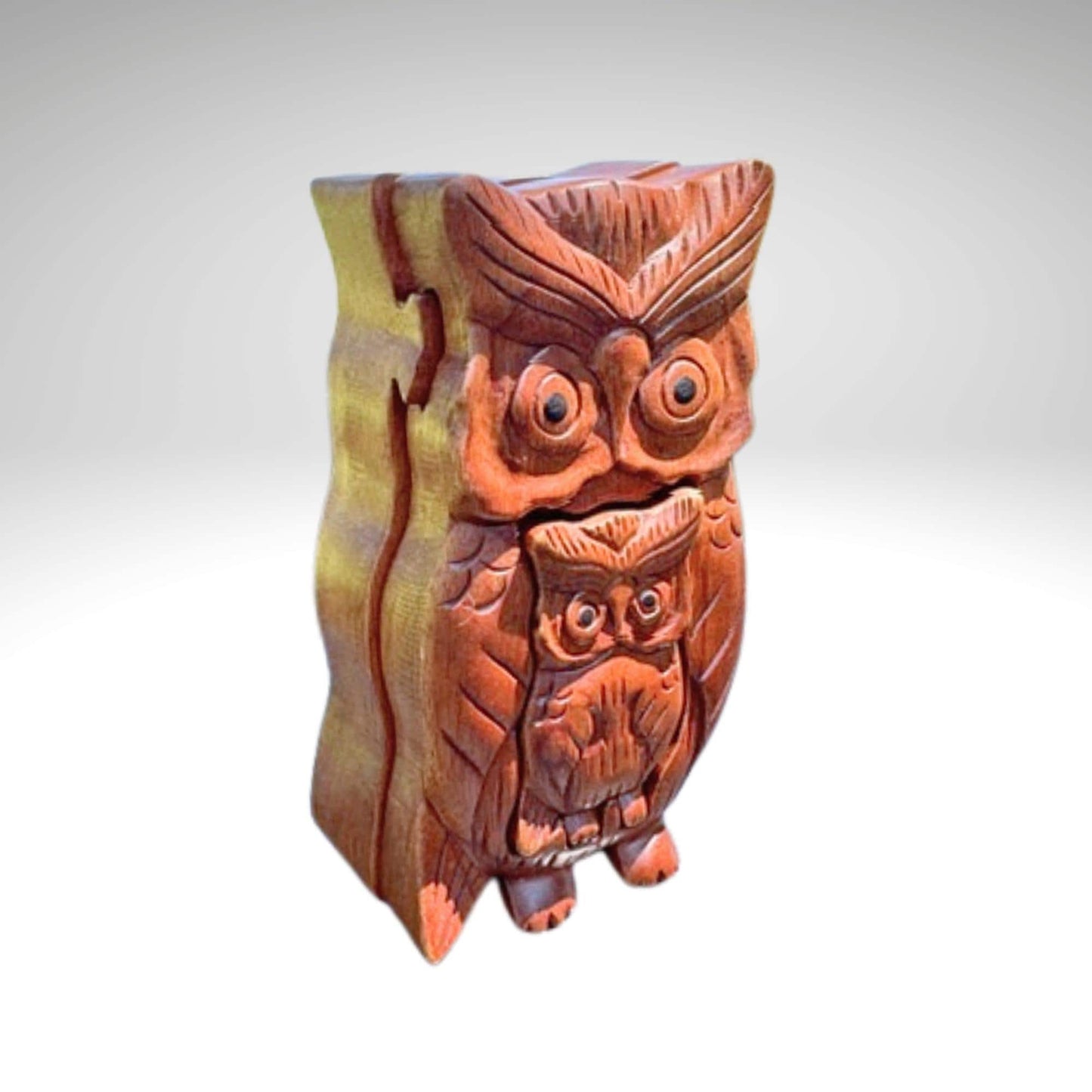 Hand Carved Owl Puzzle Box: Suar Wood Trinket Stash Jewelry , Bali Art