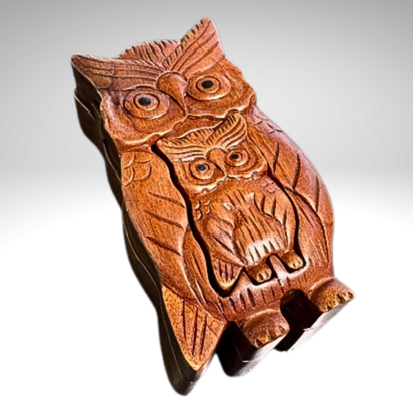 Hand Carved Owl Puzzle Box: Suar Wood Trinket Stash Jewelry , Bali Art
