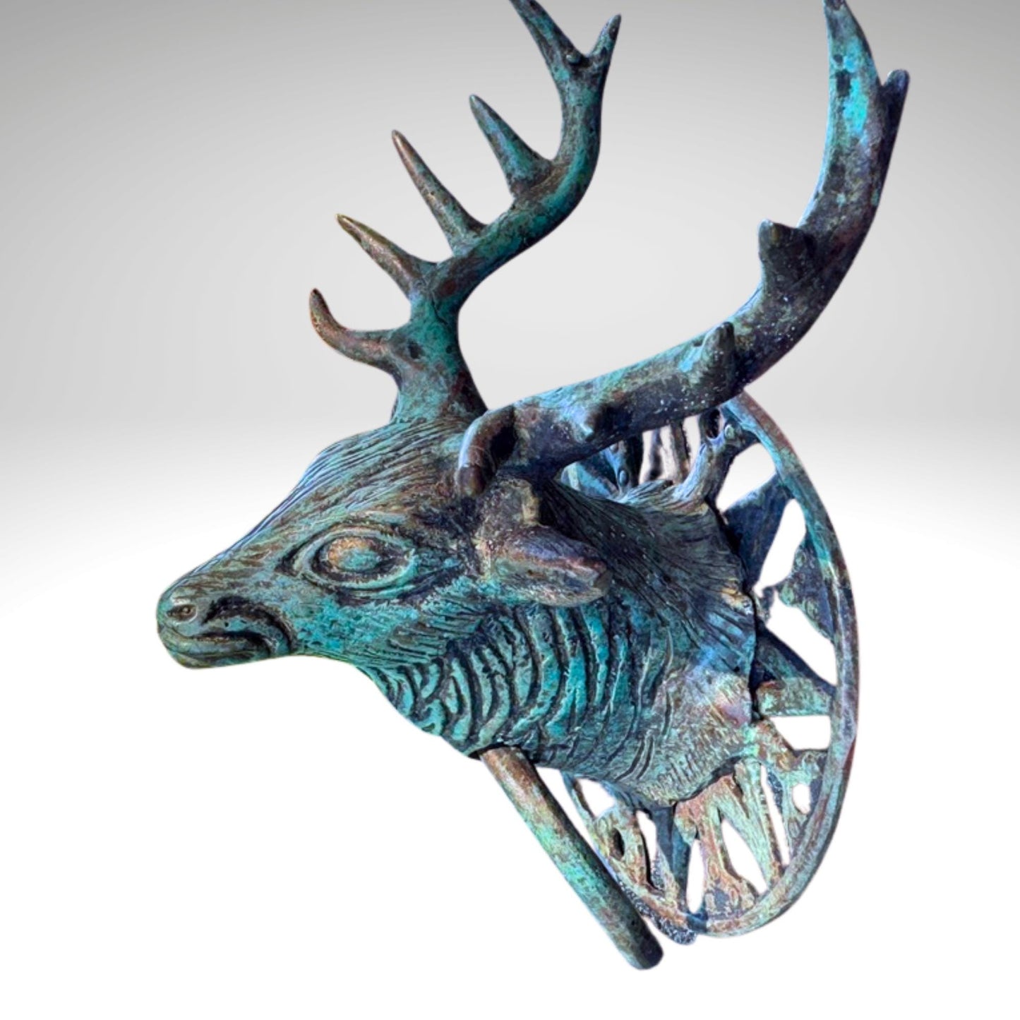 Verdigris Bronze Deer Door Knocker: Balinese Cast Architectural Art