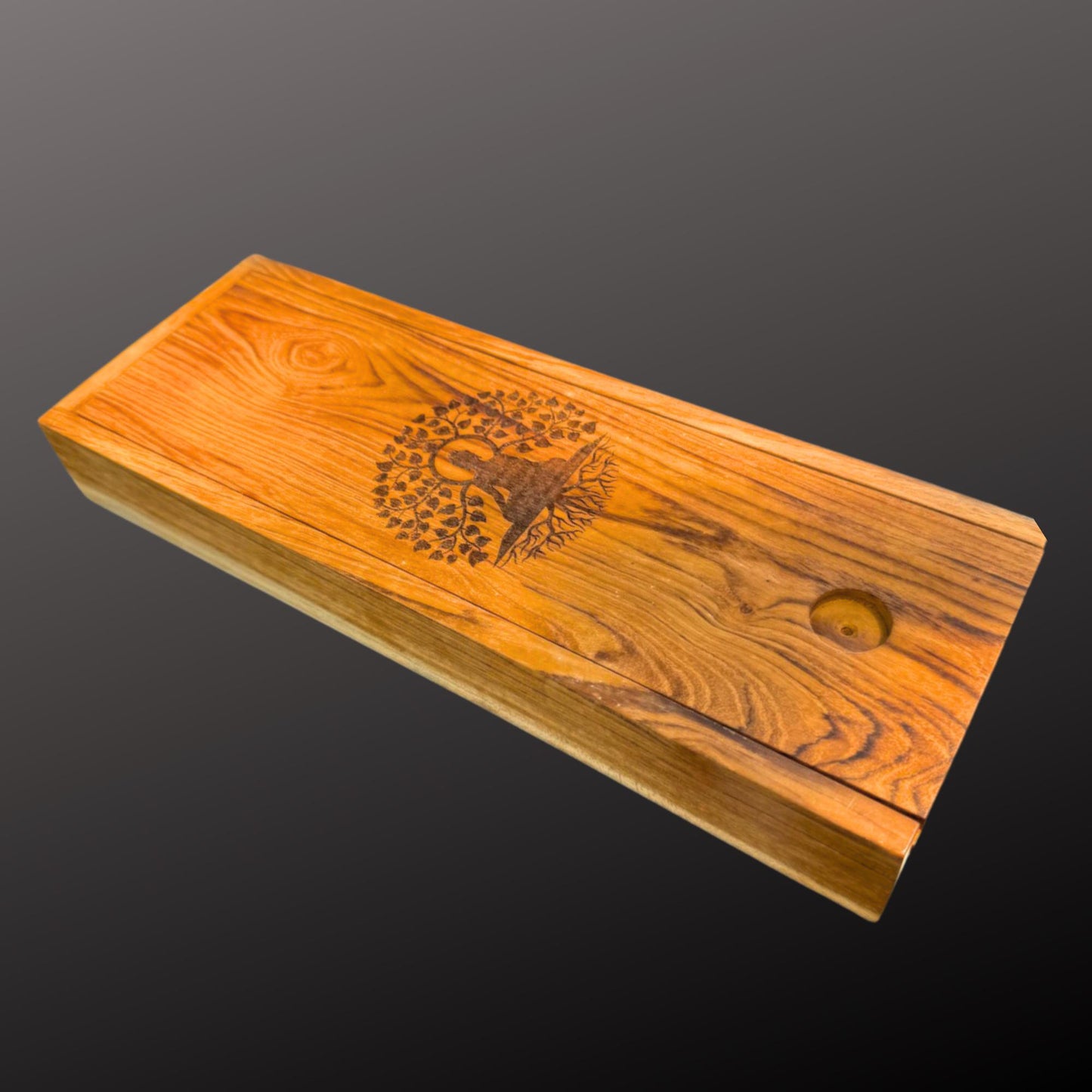 Teak Wood Incense Box with Ash Catcher: Balinese Mandala, Buddha, or Goddess