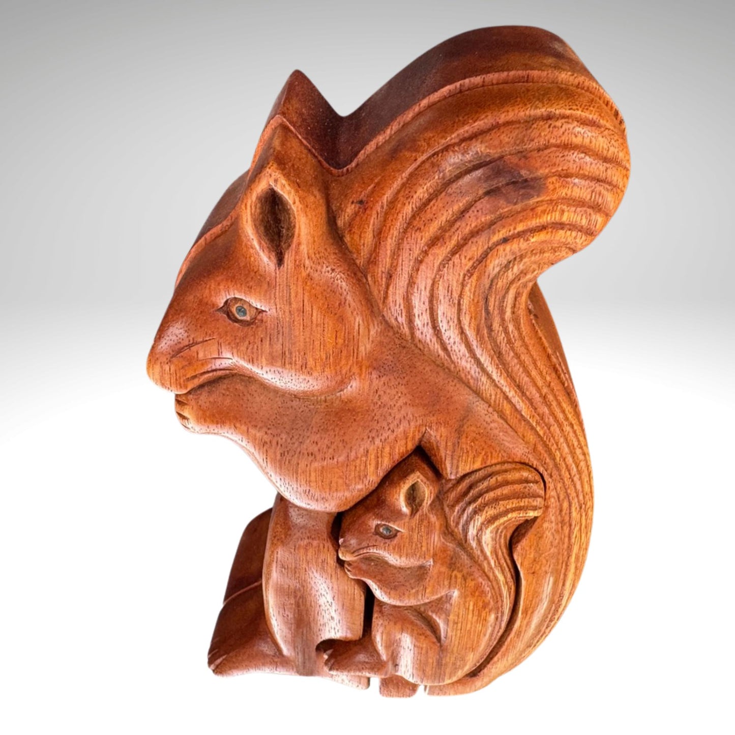Hand Carved Squirrel Puzzle Box: Suar Wood Trinket Stash - Bali Art
