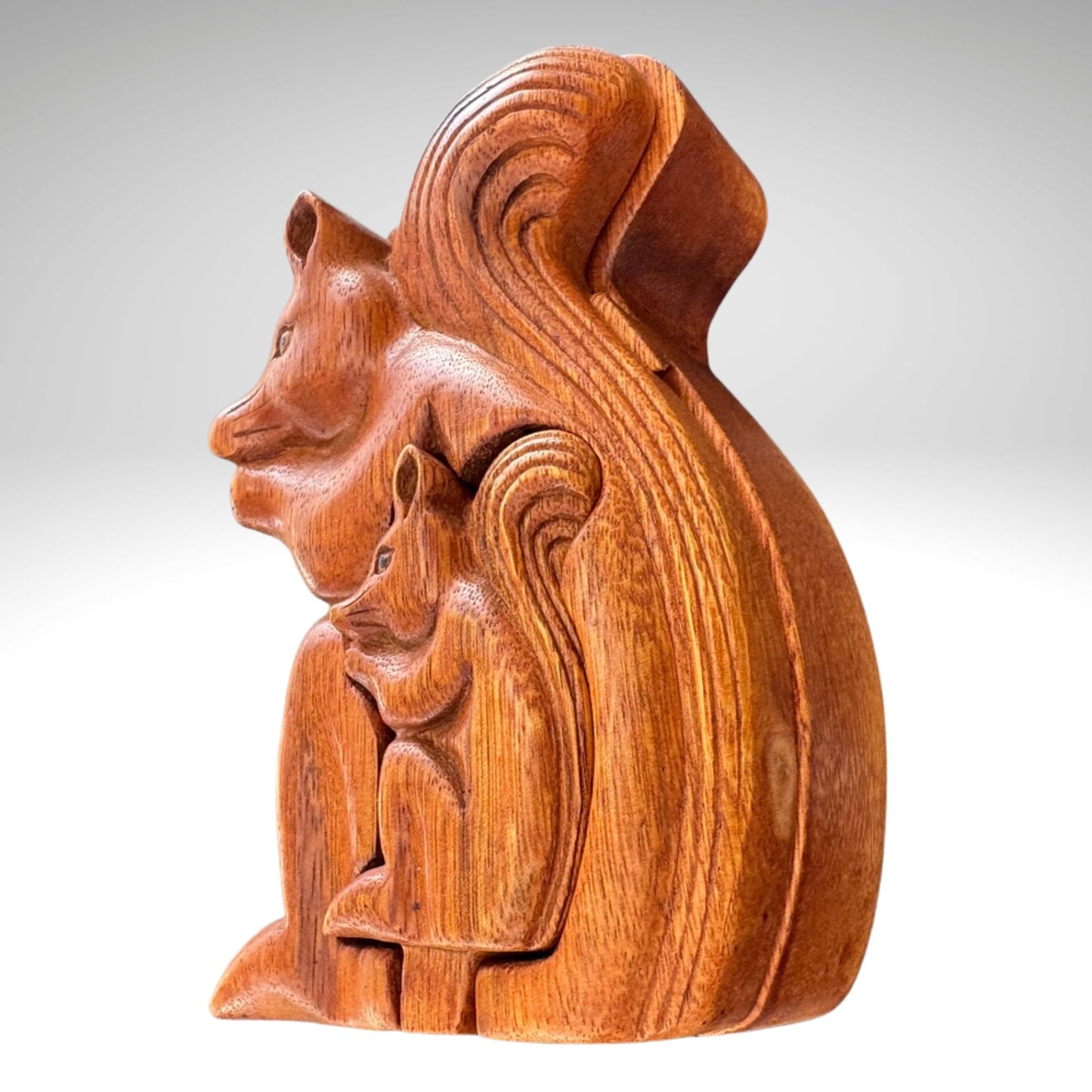 Hand Carved Squirrel Puzzle Box: Suar Wood Trinket Stash - Bali Art
