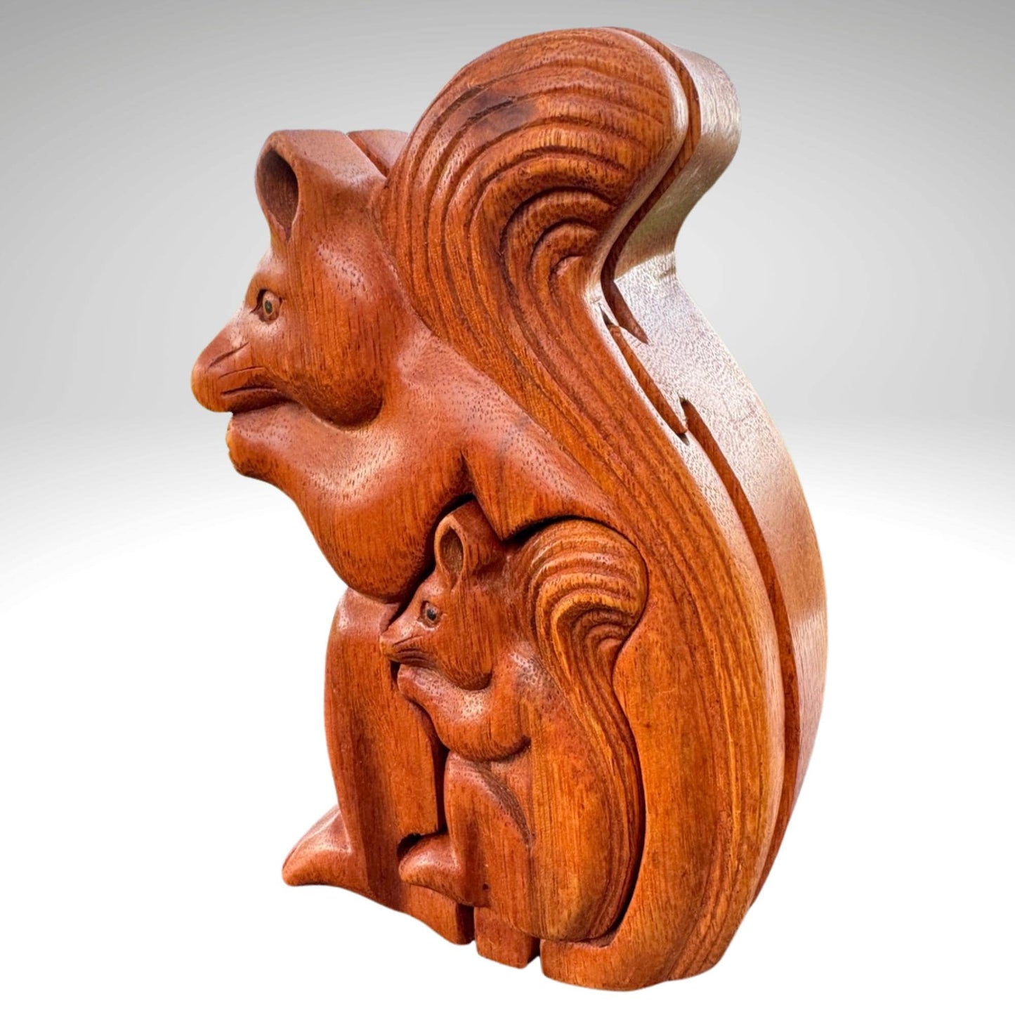 Hand Carved Squirrel Puzzle Box: Suar Wood Trinket Stash - Bali Art