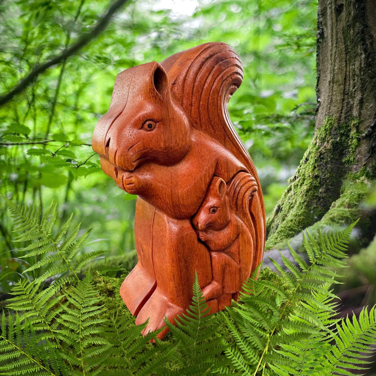 Hand Carved Squirrel Puzzle Box: Suar Wood Trinket Stash - Bali Art
