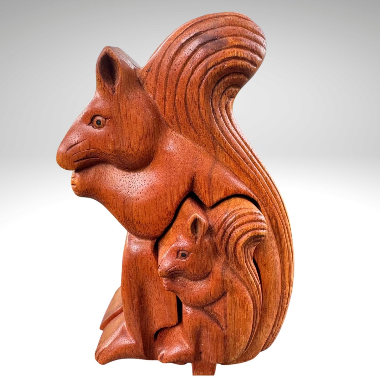 Hand Carved Squirrel Puzzle Box: Suar Wood Trinket Stash - Bali Art
