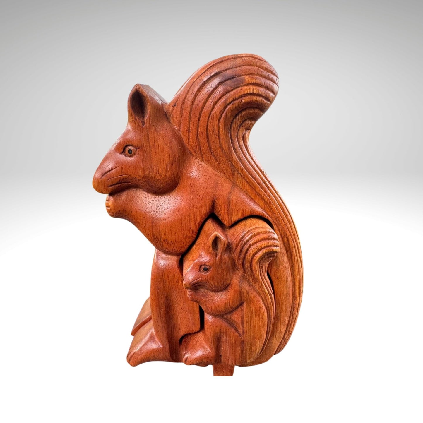 Hand Carved Squirrel Puzzle Box: Suar Wood Trinket Stash - Bali Art