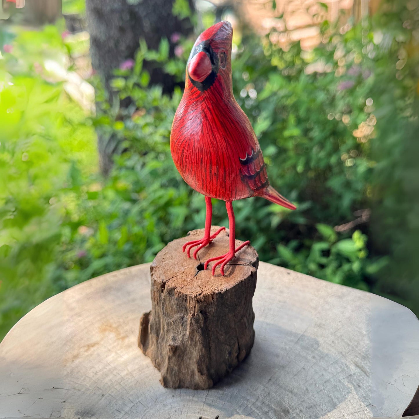 Hand Carved Cardinal Wood Sculpture: Forest Bird Wildlife Art