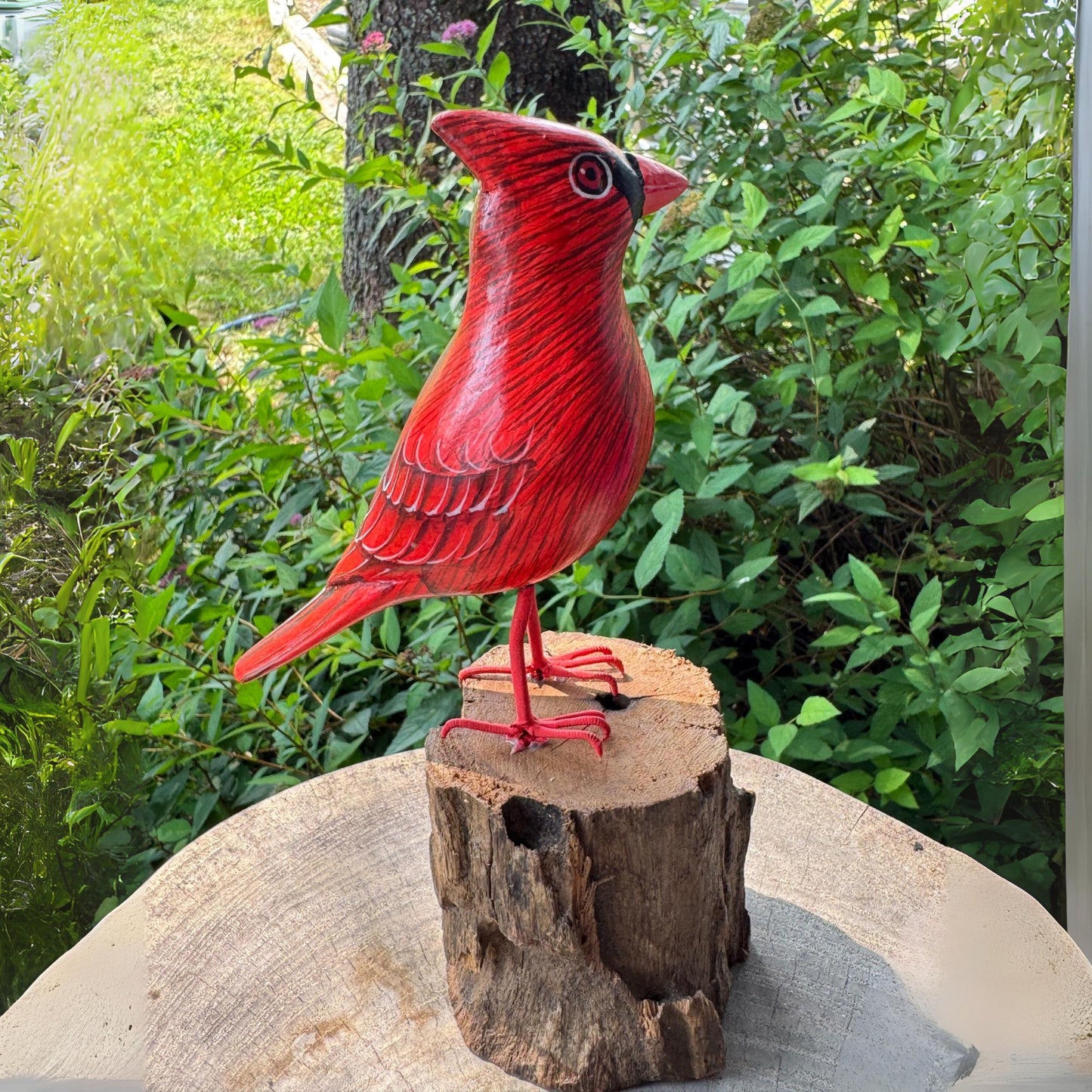 Hand Carved Cardinal Wood Sculpture: Forest Bird Wildlife Art