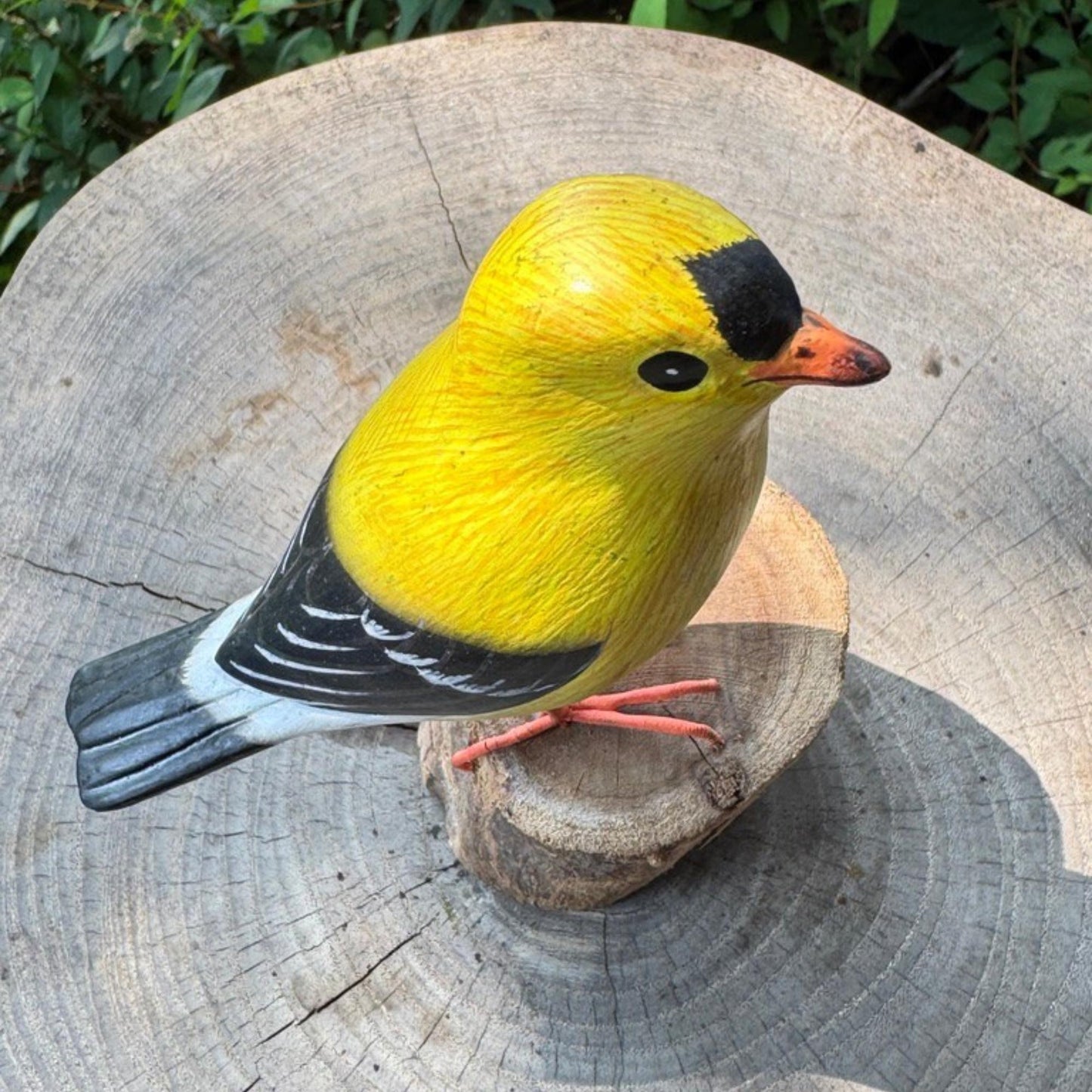 Hand Carved Gold Finch Sculpture: Bali Wood Bird Art