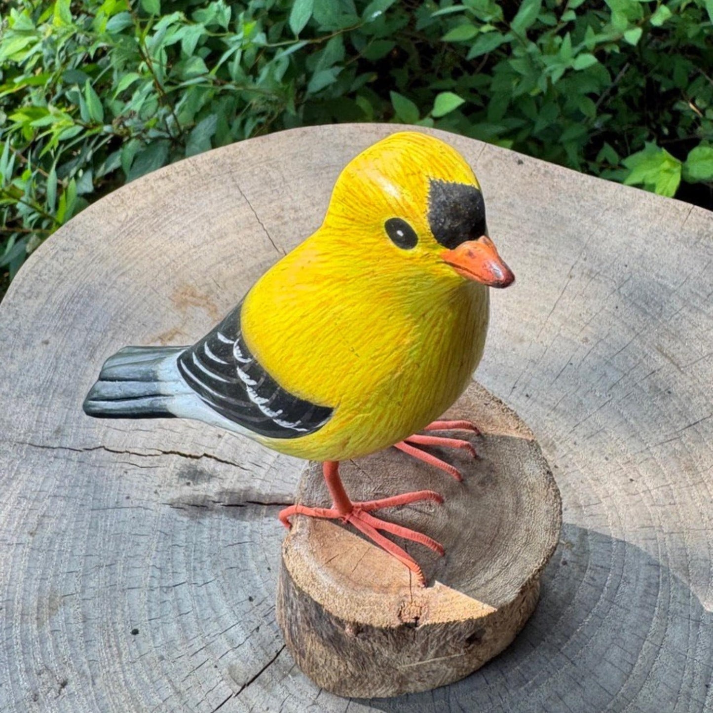 Hand Carved Gold Finch Sculpture: Bali Wood Bird Art