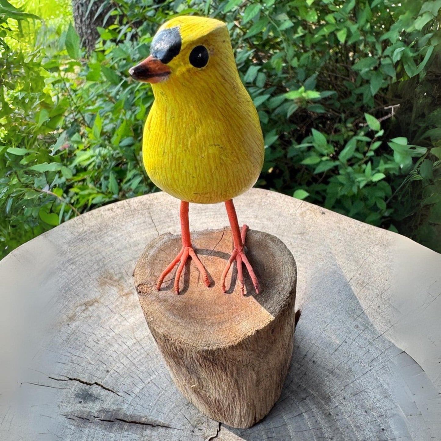 Hand Carved Gold Finch Sculpture: Bali Wood Bird Art