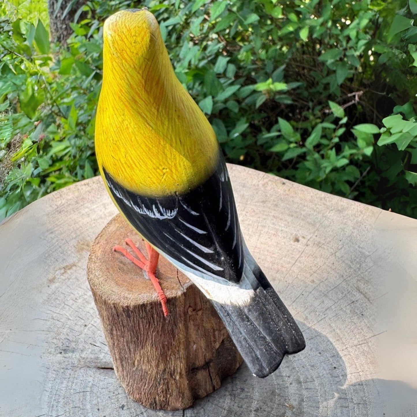 Hand Carved Gold Finch Sculpture: Bali Wood Bird Art