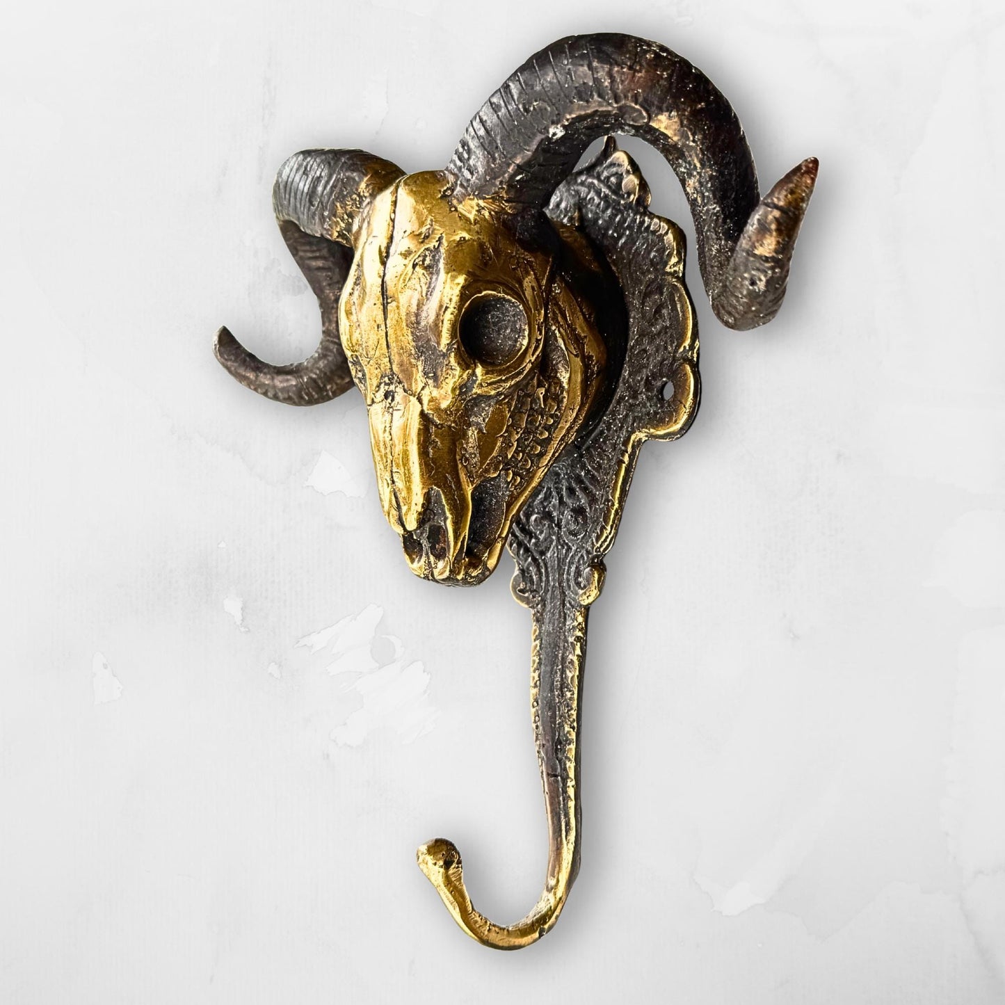 Ram Skull Bronze Wall Hook: Handmade Lost Wax Cast Metal, Mountain Goat Key Holder