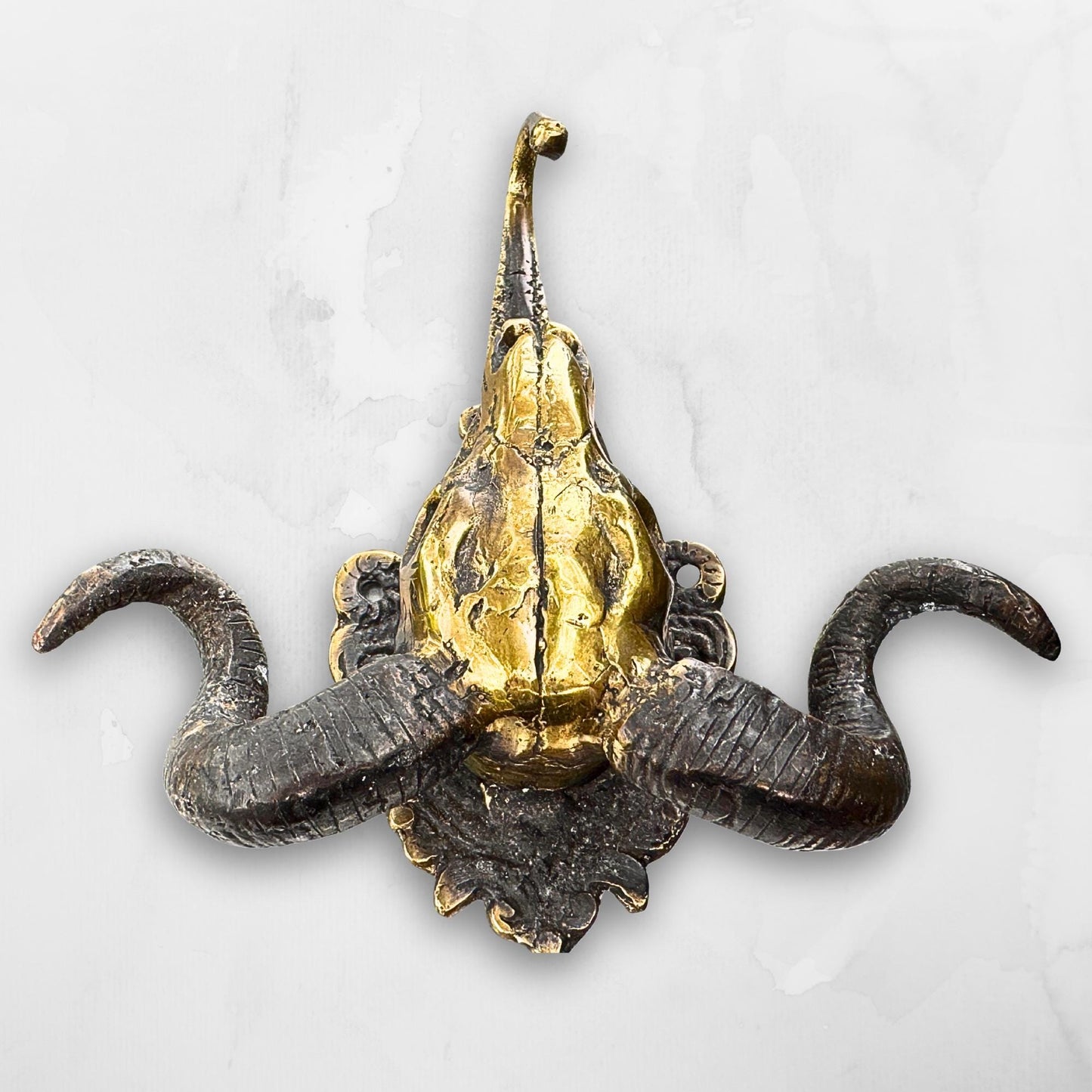 Ram Skull Bronze Wall Hook: Handmade Lost Wax Cast Metal, Mountain Goat Key Holder