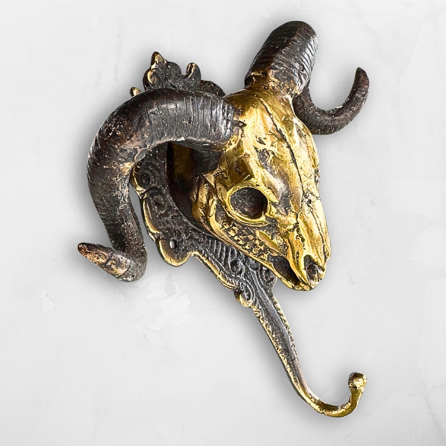 Ram Skull Bronze Wall Hook: Handmade Lost Wax Cast Metal, Mountain Goat Key Holder