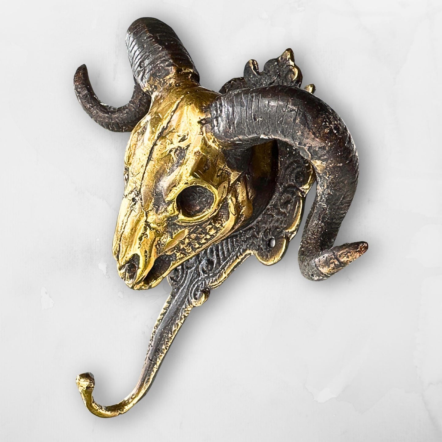 Ram Skull Bronze Wall Hook: Handmade Lost Wax Cast Metal, Mountain Goat Key Holder