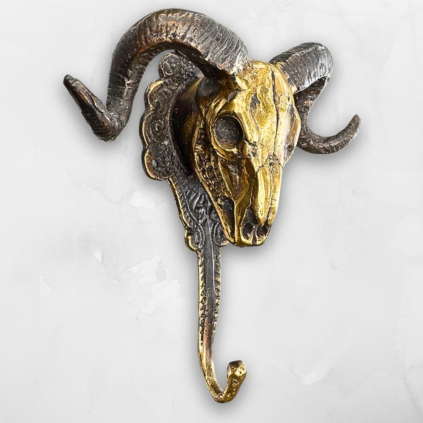 Ram Skull Bronze Wall Hook: Handmade Lost Wax Cast Metal, Mountain Goat Key Holder