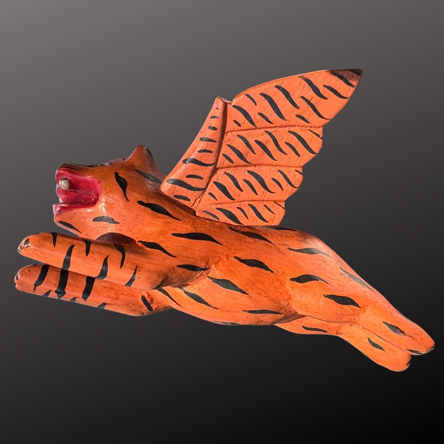 Winged Tiger Cat Spiritchaser Ornament Set - Hand Carved Wood Balinese Folk Art