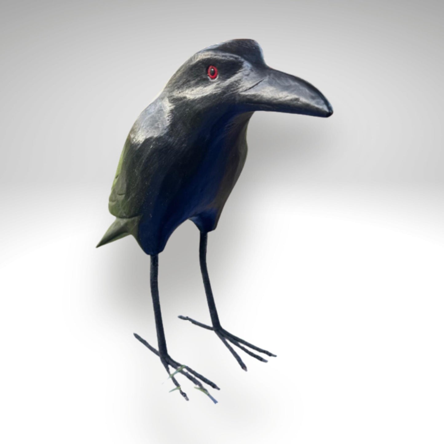 Hand Carved Wood Crow Sculpture: Gothic Raven Bird Statue, Bali Art