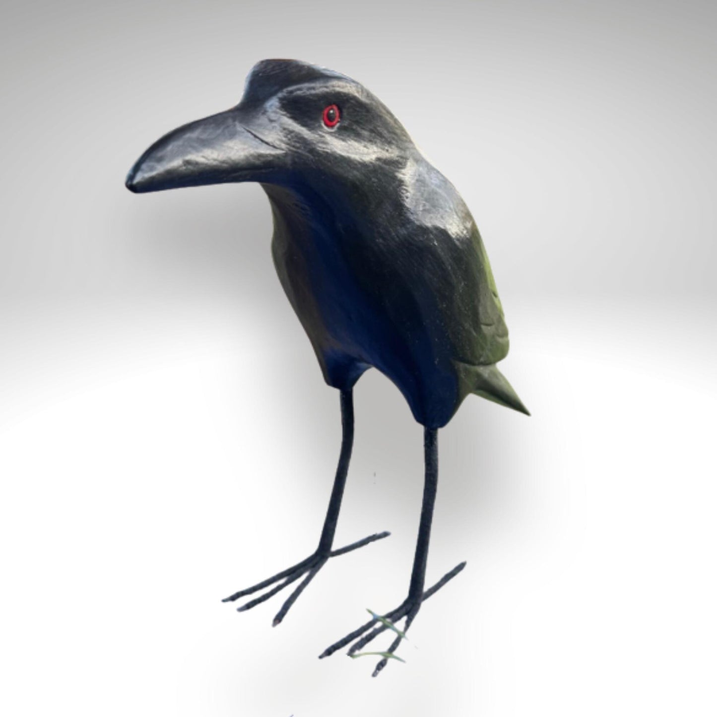 Hand Carved Wood Crow Sculpture: Gothic Raven Bird Statue, Bali Art