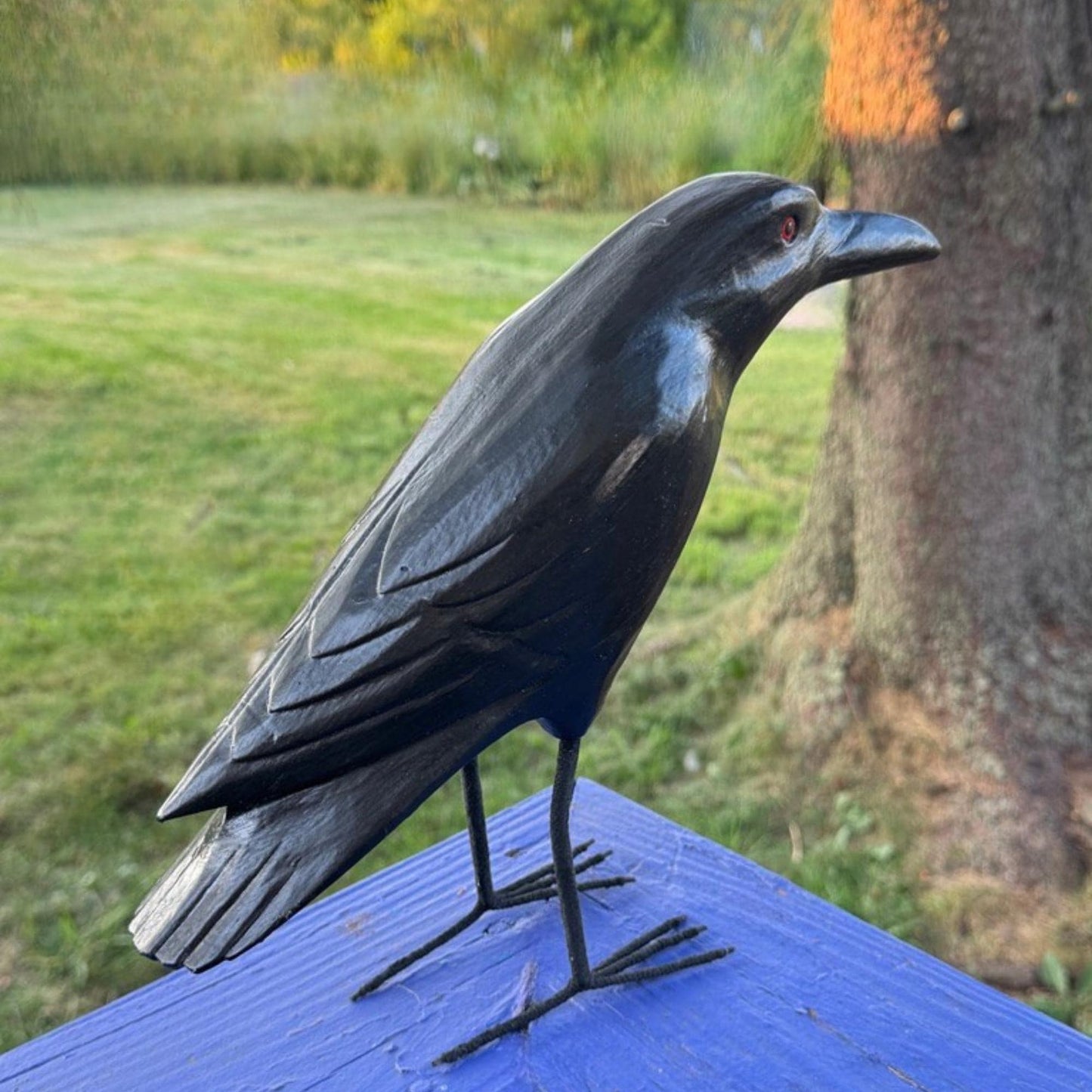 Hand Carved Wood Crow Sculpture: Gothic Raven Bird Statue, Bali Art