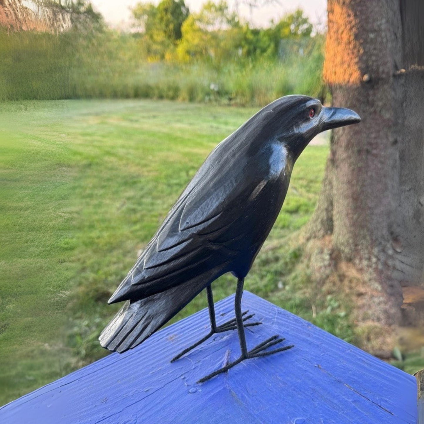 Hand Carved Wood Crow Sculpture: Gothic Raven Bird Statue, Bali Art