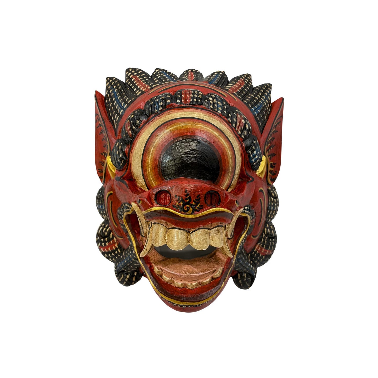 Balinese Cyclops Demon Mask, One Eyed Monster Rakshasa, Hand Carved Wood Bali Folk Art