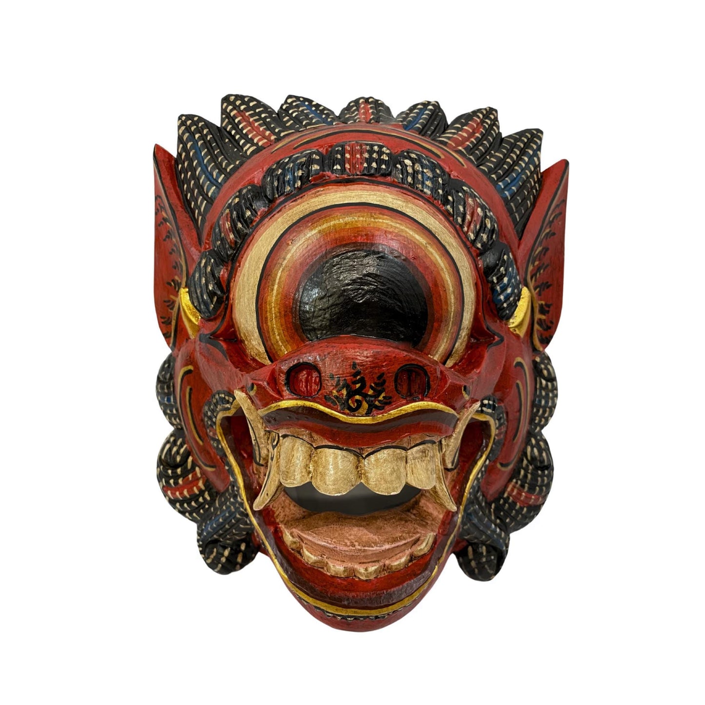 Balinese Cyclops Demon Mask, One Eyed Monster Rakshasa, Hand Carved Wood Bali Folk Art