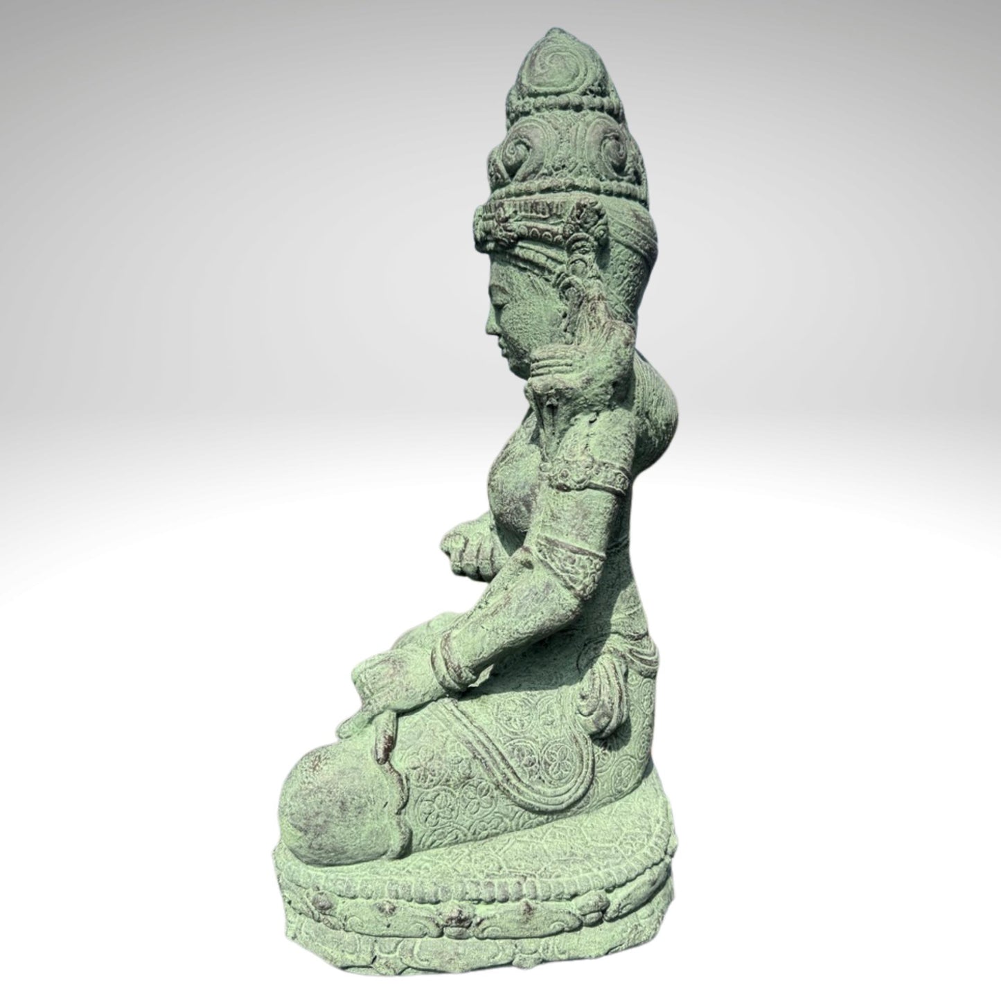 Green Dewi Tara Statue: Balinese Goddess of Compassion, Handcrafted Lava Stone