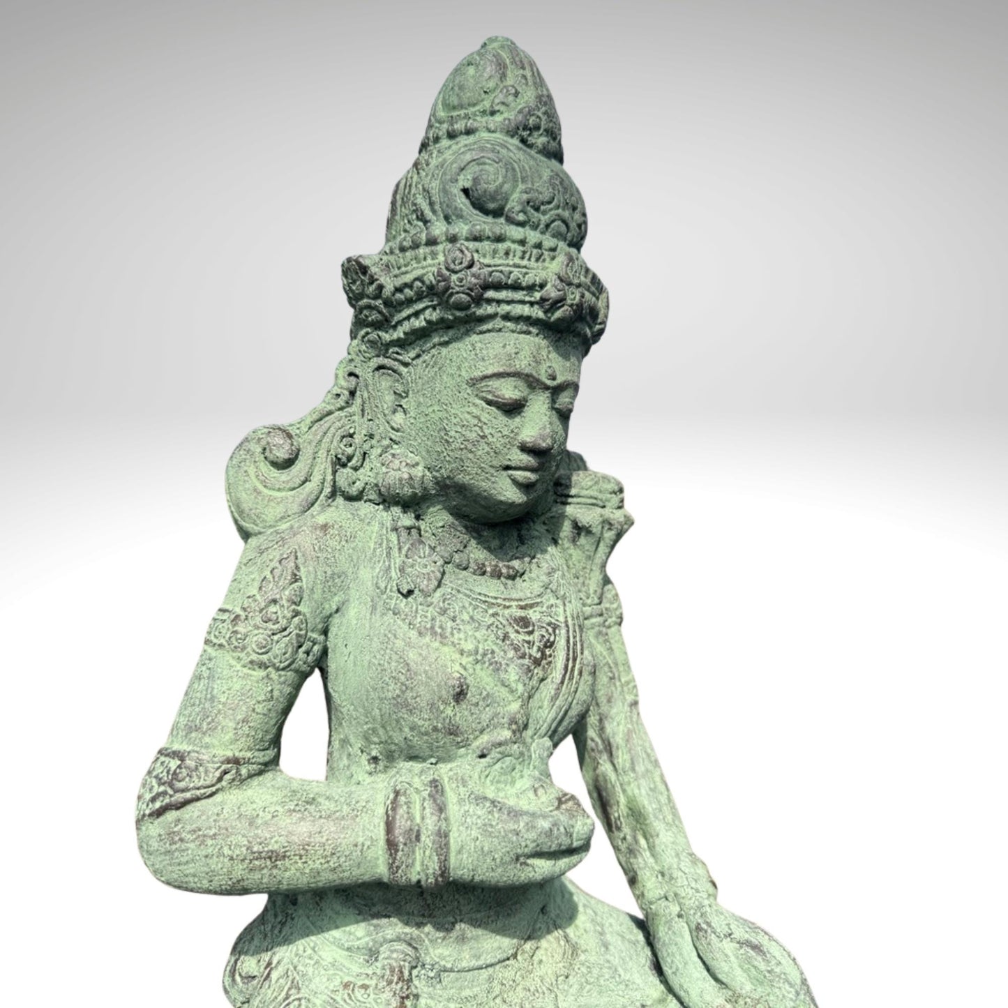 Green Dewi Tara Statue: Balinese Goddess of Compassion, Handcrafted Lava Stone