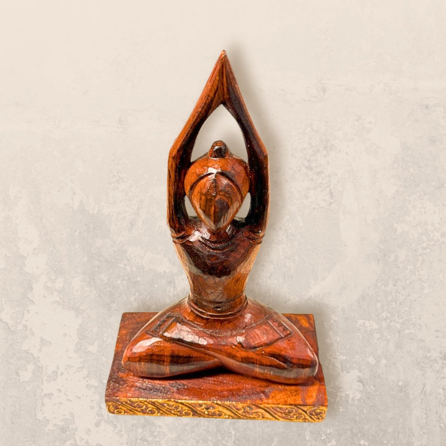 Yoga Pose Figure Asana Hand Carved Wood Statue Art Panel Sculpture Brown Balinese Art